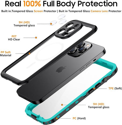 Temdan Magnetic for iPhone 14 Pro Case Waterproof [Compatible with MagSafe] [IP68 Underwater] [Built-in Camera Lens & Screen Protector] Full Body Shockproof Phone Case Blue
