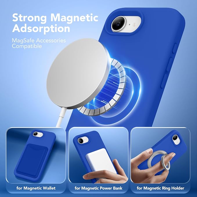 Magnetic for iPhone 17e/iPhone 16e Case, Compatible with MagSafe, [Soft Anti-Scratch Microfiber Lining] Slim Silicone Shockproof Protective Phone Case for iPhone 17e/16e 6.1", Klein Blue