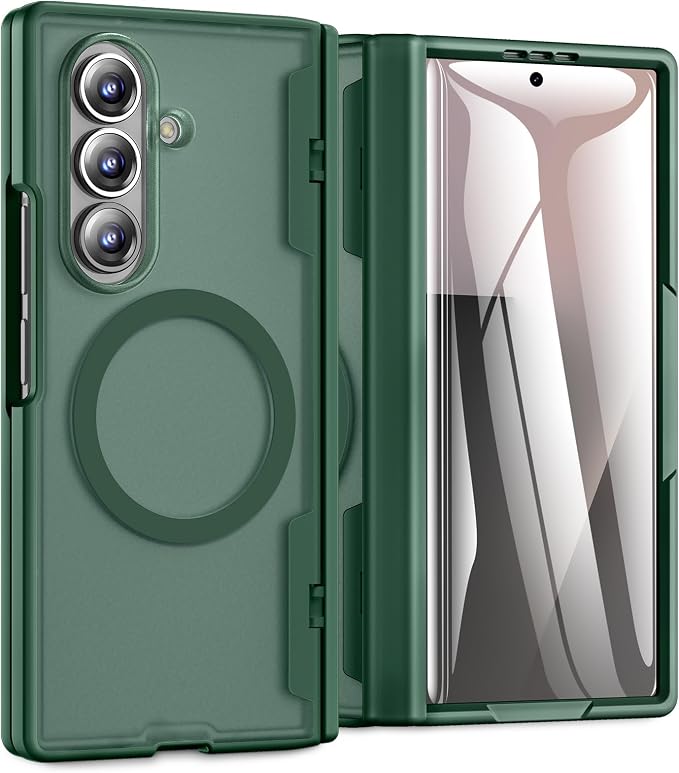 Caka Magnetic for Samsung Galaxy Z Fold 8 Ultra Case with Hinge Protection | Compatible with MagSafe, Built-in Outer Screen Protector, Hinge Guard, Translucent Matte Back, 360° Hybrid Drop Defense