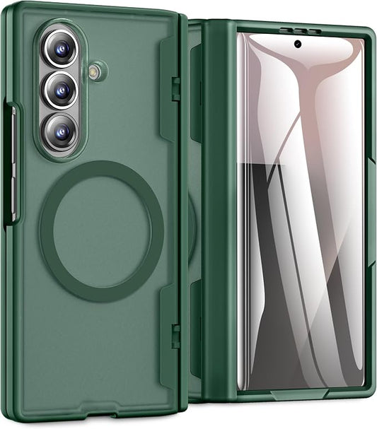 Caka Magnetic for Samsung Galaxy Z Fold 8 Ultra Case with Hinge Protection | Compatible with MagSafe, Built-in Outer Screen Protector, Hinge Guard, Translucent Matte Back, 360° Hybrid Drop Defense