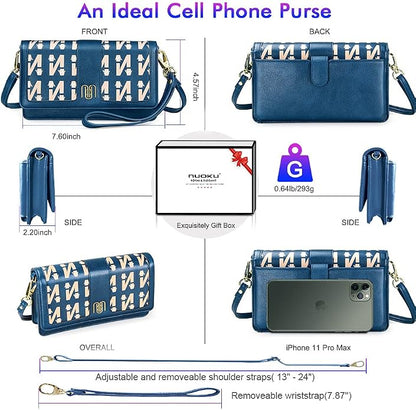 nuoku Women Small Crossbody Bag Cellphone Purse Wallet with RFID Card Slots 2 Straps Wristlet
