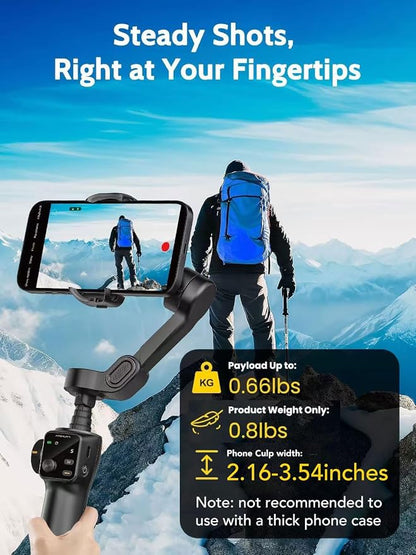 AOCHUAN 3-axis Gimbal Stabilizer for iPhone w/Built-in 7.8' Extension Rod, Smartphone Gimbal w/AI Tracking, Portable Phone Holder for iPhone & Android w/Full-Screen OLED Display, Smart V8(Black)