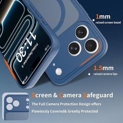 Magnetic iPhone Case Compatible with MagSafe, Shockproof Translucent Matte Phone Case for iPhone 17 Pro Max, iPhone 17 Pro, Anti-Fingerprint, Oil Resistant, Stain Resistant(Blue, iPhone 17 Pro Max)
