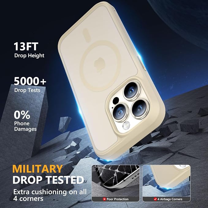 MOCCA Strong Magnetic for iPhone 15 Pro Case, [Compatible with Magsafe][13FT Military Drop Protection] Slim Translucent Matte Shockproof Case for iPhone 15 Pro Phone Case 6.1'', Light Gold