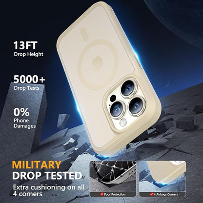 MOCCA Strong Magnetic for iPhone 15 Pro Case, [Compatible with Magsafe][13FT Military Drop Protection] Slim Translucent Matte Shockproof Case for iPhone 15 Pro Phone Case 6.1'', Light Gold