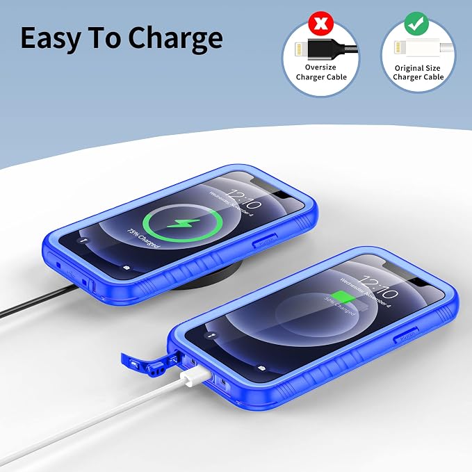 SPORTLINK Compatible with iPhone 12 Pro Max Waterproof Case - Built in Screen Protector Full Body Shockproof Dustproof IP68 Waterproof Case for iPhone 12 Pro Max 6.7 Inch Blue