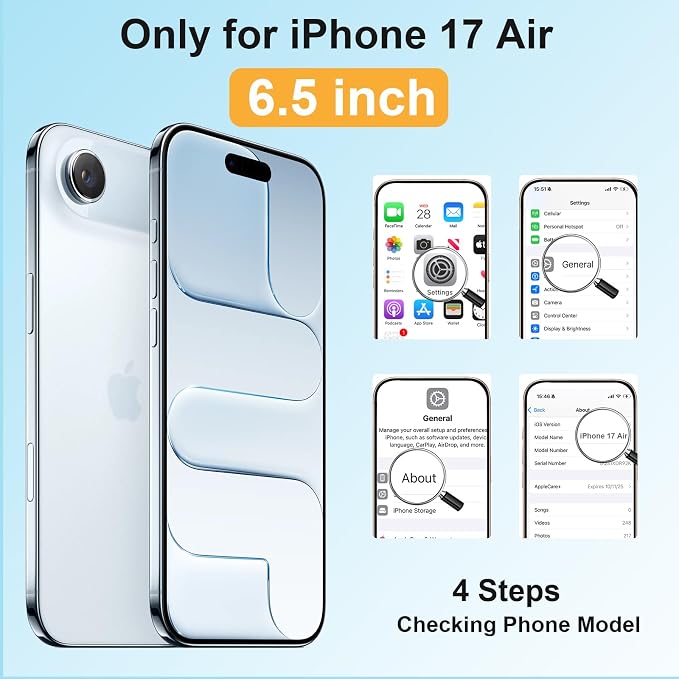 Beasyjoy Magnetic for iPhone Air Case, IP68 Waterproof Shockproof Case, Built-in Screen & Full Body Protection, Heavy Duty Rugged 12 FT Military Dropproof Cover with Lanyard for Outdoor, 6.5’’ Black