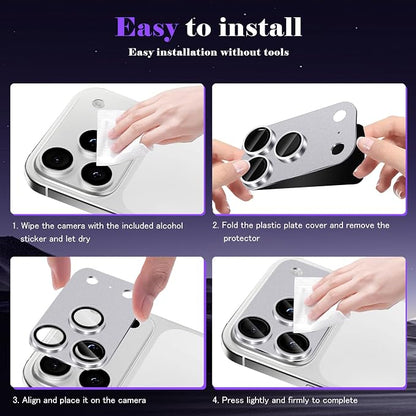 Camera Lens Protector for iPhone 17 Pro Max Camera Lens Protector [Strong Adsorption] [Not Easy to Break] Metal Tempered Glass Rear Camera Screen Cover - Titanium Grey