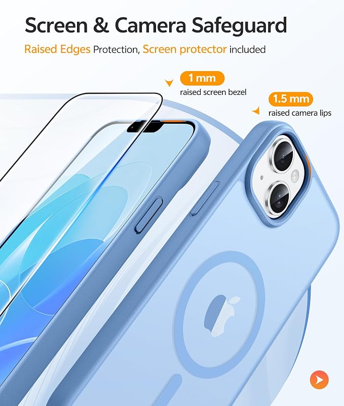 FNTCASE for iPhone 15 Plus Case: for iPhone 14 Plus Case Translucent Matte Military Grade Protective Phone Cover - Slim Anti-Slip Durable Shockproof Drop Protection Cases - Light Blue