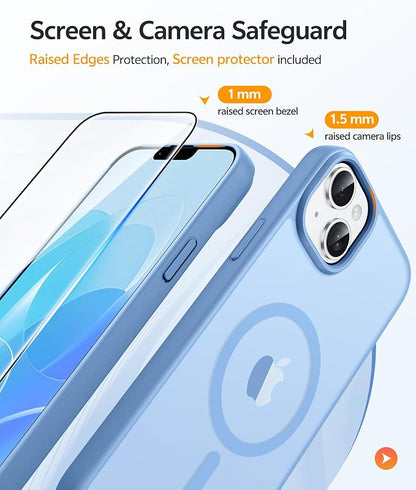 FNTCASE for iPhone 15 Plus Case: for iPhone 14 Plus Case Translucent Matte Military Grade Protective Phone Cover - Slim Anti-Slip Durable Shockproof Drop Protection Cases - Light Blue