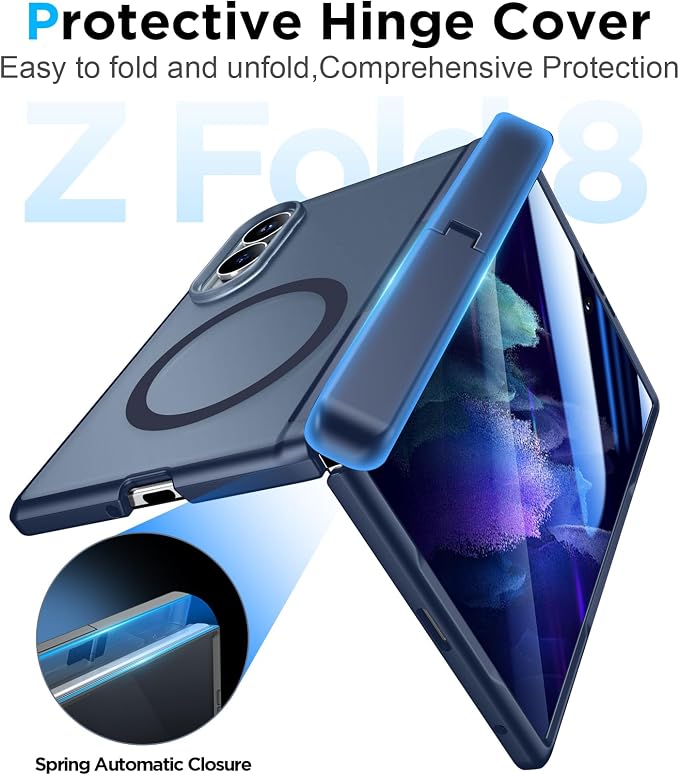 for Samsung Galaxy Z Fold 8 Case,[Compatible with MagSafe][Built-in HD Screen Protector & Kickstand][Hinge Protection] Translucent Matte Full-Body Shockproof Phone Case for Z Fold 8 Wide,Blue