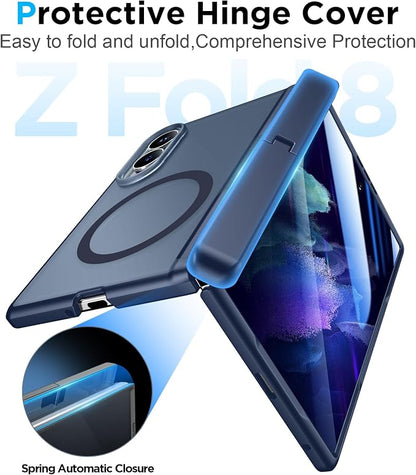 for Samsung Galaxy Z Fold 8 Case,[Compatible with MagSafe][Built-in HD Screen Protector & Kickstand][Hinge Protection] Translucent Matte Full-Body Shockproof Phone Case for Z Fold 8 Wide,Blue