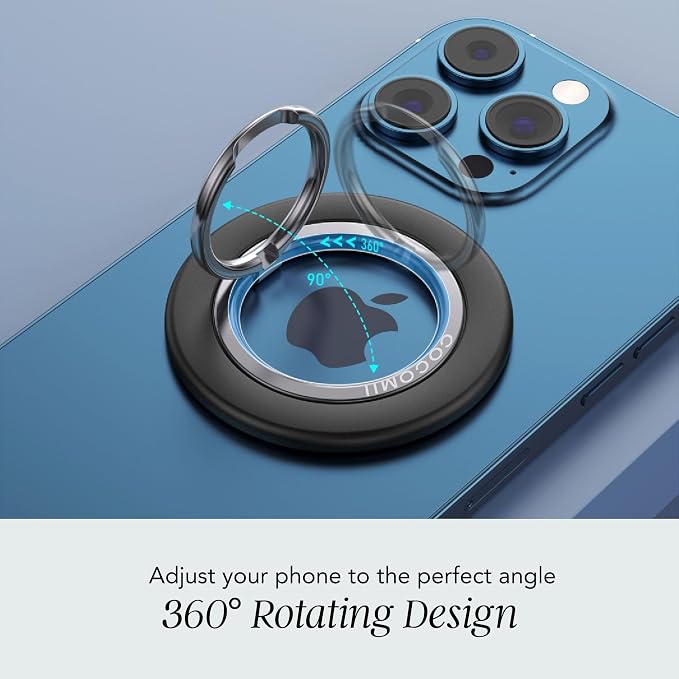 COCOMII Magnetic Phone Ring Holder for MagSafe, 360° Rotation Finger Grip Stand, Matte Black