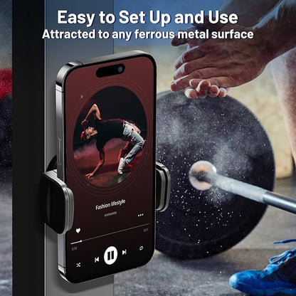 Gym Phone Holder 360 Rotation Golf Cart Phone Mount Magnet Phone Holder for Gym Fit 4.7-7 Inch Smartphone Gym Accessories for Women Men (Curved clamp Head Single Magnetic Suction Type)