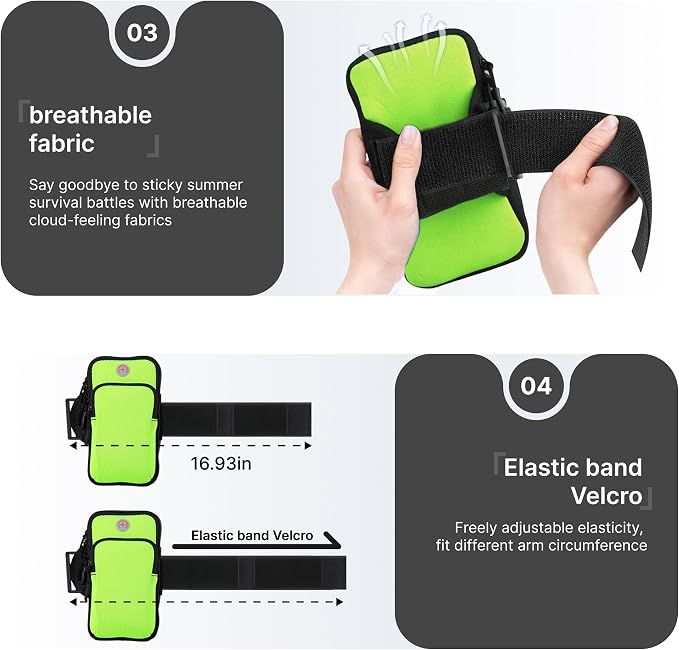 Running Armband, Adjustable Sports Band for Jogging, iPhone Workout Armband, Cell Pouch for Exercise Men Women (Green)