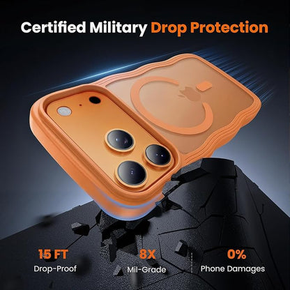 for iPhone 17 Pro Max Case Cute Orange,Fits MagSafe,Matte Skin Feeling Back,Curly Wave Edge,Slim & Durable & Stylish,Cover Military-Grade Protection