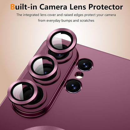 for Samsung Galaxy S26 Ultra Case,Luxury Plating Matte Case for Galaxy S26 Ultra Full Camera Lens Cover & Privacy Screen Protector Cute Women Girls Phone Cover for S 26 Ultra, Burgundy