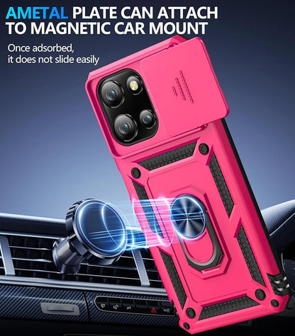 Taisairu for Motorola Moto G 2025/G 2026/G Play 2026 Case with Screen Protector & Slide Camera Lens Cover, Built-in Ring Stand Case for Moto G 2026/G 2025/G Play 2026 (Hot Pink)