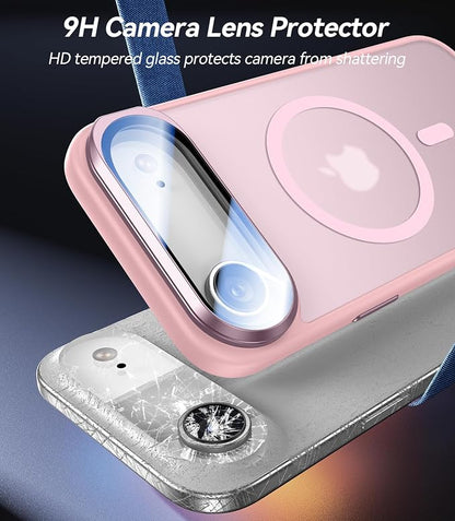 [Upgraded Full Camera Protection] for iPhone Air Case with Camera Cover Stand [Fit for MagSafe][10FT Mil-Grade Protection] Translucent Magnetic Phone Cover for iPhone 17 Air Case, Pink