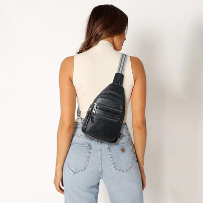 Leresas Sling Bag for Women Cross Body Bags Fanny Packs Over the Shoulder Bag Sling Backpack Vegan Leather Trendy Gifts Travel Handbag Black