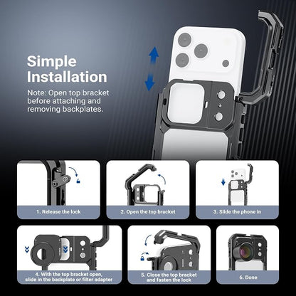 NEEWER 37mm Filter Lens Backplate for PA143/PA144 Phone Cage Only, Quick Release Video Rig Mobile Camera Photography Accessories Compatible with iPhone 17 Pro 17 Pro Max Beastgrip, PA152 (Black)