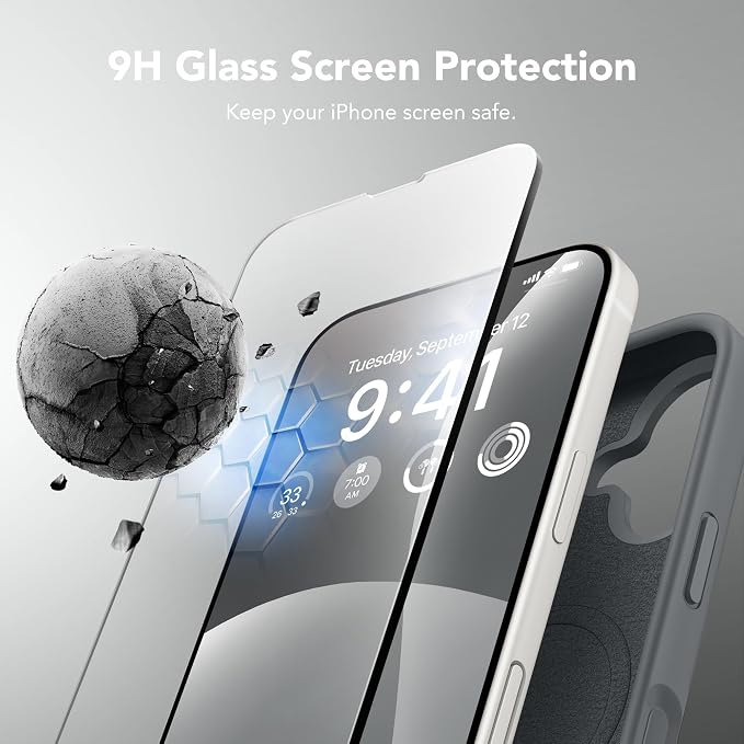 GONEZ Magnetic for iPhone 17 Case, Compatible with MagSafe, [Screen Protector + Camera Lens Protector], Liquid Silicone Anti-Scratch Shockproof Protective Phone Case 6.3 inch, Dark Grey