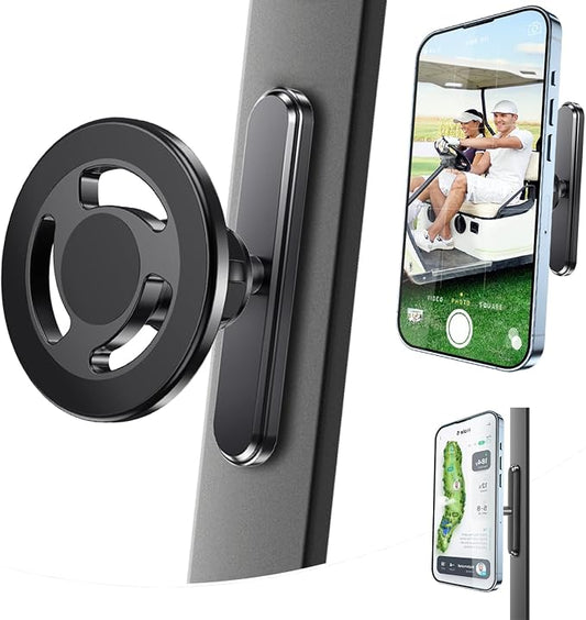 Magnetic Golf Cart Phone Holder, Alloy Phone Mount, Compatible with MagSafe iPhones Series and All Non-Magnetic Phones Fits Gym, Club Car, Golf Cart, Essentials Gift for Man and Woman(Black)