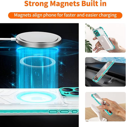 for iPhone 16 Pro Waterproof Case Compatible with MagSafe, IP68 Underwater Case Built-in Screen Protector, Slim Translucent 360° Full Body Protection, 12FT Military Grade, 6.3 Inch (Cyan)