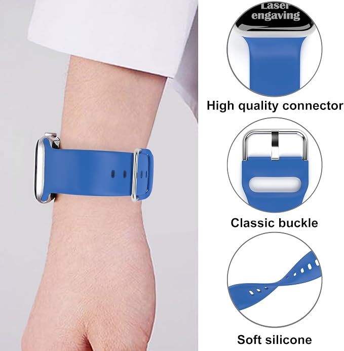 Faith Over Fear Watch Band compatible with Apple Watch Laser Engraved iWatch Band Silicone 38mm 40mm 41mm 42mm 44mm 45mm 49mm Strap Jesus Psalm Christian God (44/45/49mm S/M, Sapphire Blue)
