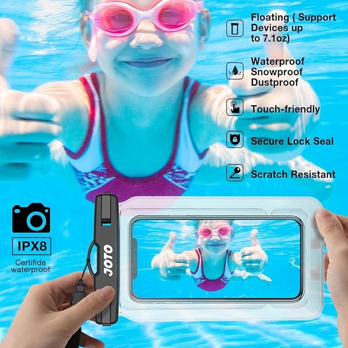 JOTO 2 Pack Floating Waterproof Phone Pouch Up to 7", IPX8 Floatable Underwater Phone Case Cellphone Dry Bag for iPhone 17/Air 16 15 14 13 12 11 Pro Max Xs Max XR X 8 7 Plus SE/Galaxy S24 S23 -Clear