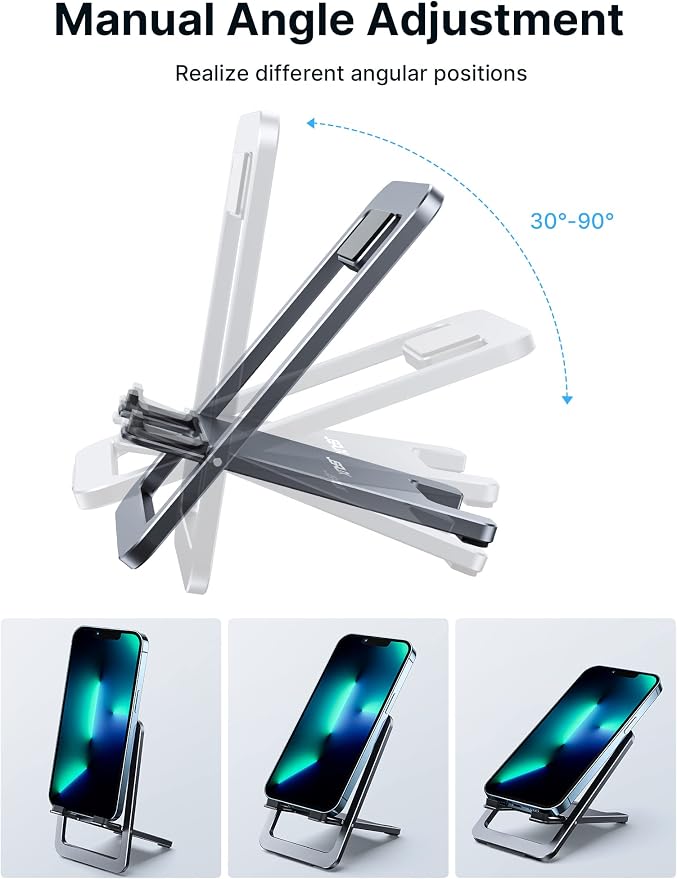 JSAUX Cell Phone Stand 2-Pack, Foldable Aluminum Adjustable Phone Holder for Desk Portable Travel Essentials Office Accessories for iPhone 17 16 15 14 13 Pro Max Samsung S25 S24 S23 Ultra Kindle-Gray