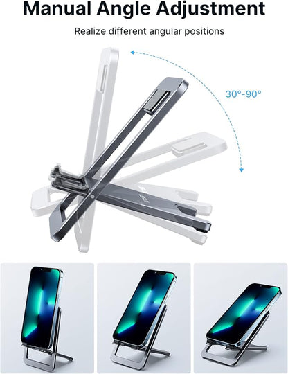 JSAUX Cell Phone Stand 2-Pack, Foldable Aluminum Adjustable Phone Holder for Desk Portable Travel Essentials Office Accessories for iPhone 17 16 15 14 13 Pro Max Samsung S25 S24 S23 Ultra Kindle-Gray