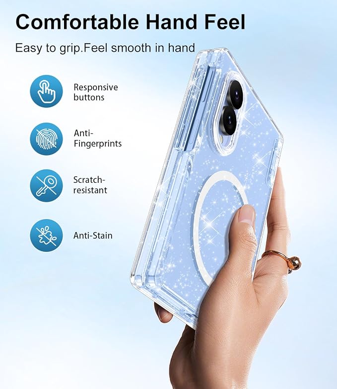 Btscase for Samsung Galaxy Z Fold 8 Case,Built in Front Screen Protector,[Compatible with MagSafe] Marble Hard PC Slim Shockproof Full Body Drop Protective Case for Z Fold 8, Clear Glitter
