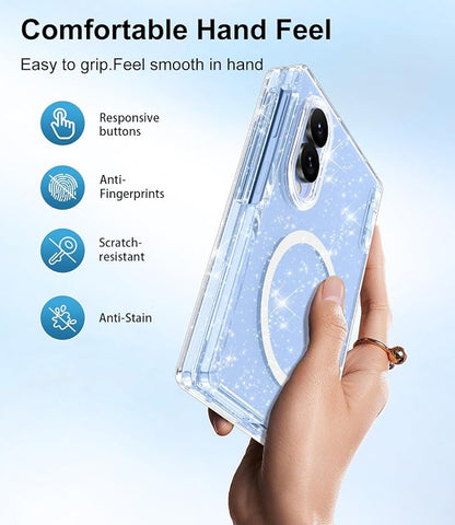 Btscase for Samsung Galaxy Z Fold 8 Case,Built in Front Screen Protector,[Compatible with MagSafe] Marble Hard PC Slim Shockproof Full Body Drop Protective Case for Z Fold 8, Clear Glitter