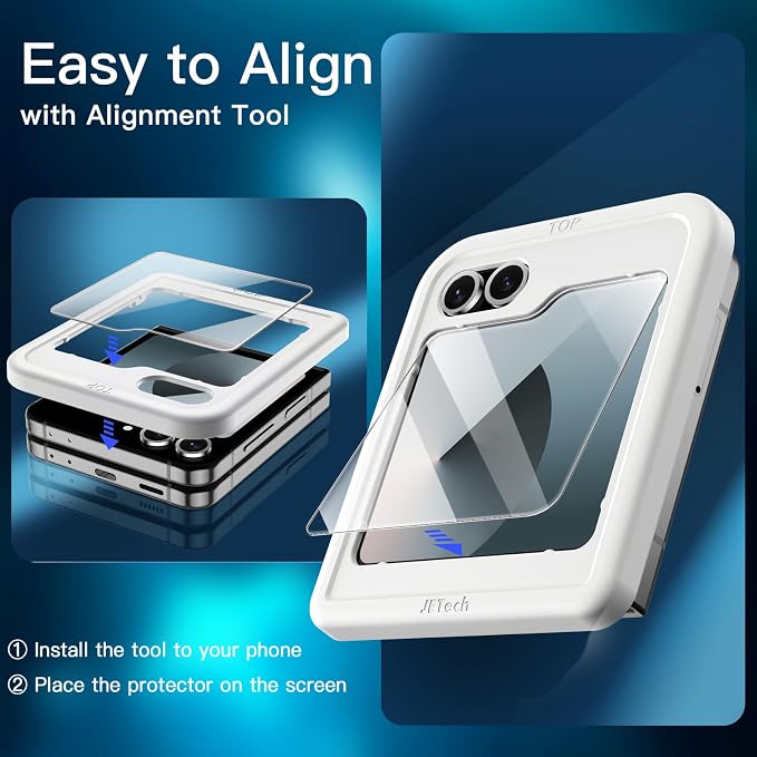 JETech Front Screen Protector for Samsung Galaxy Z Flip 7 FE/Flip 6, 3-Pack | Tempered Glass, Easy Installation Tool, HD Clear, Case-Friendly