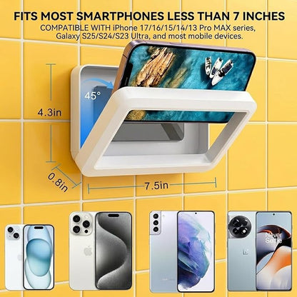 Shower Phone Holder Waterproof, 360° Adjustable Anti-Fog Case, Wall Mount for All Smartphones Up to 7 Inches