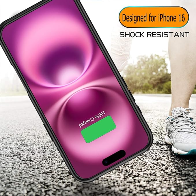Battery Case for iPhone 16,Full Encircle 10000mAh High Capacity Rechargeable Portable Charger Case Extended Battery Pack Compatible with iPhone 16 (6.1 inch) Wireless Charging Cover with Carplay-Black