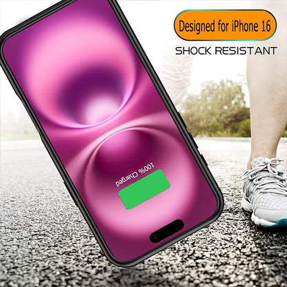 Battery Case for iPhone 16,Full Encircle 10000mAh High Capacity Rechargeable Portable Charger Case Extended Battery Pack Compatible with iPhone 16 (6.1 inch) Wireless Charging Cover with Carplay-Black
