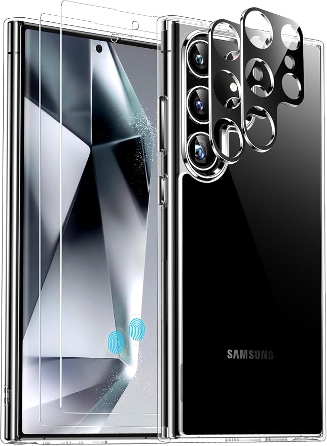 Red2Fire for Samsung Galaxy S24 Ultra Case, [2Pcs Screen Protector]+[2Pcs Lens Protector][Crystal Clear][No-Yellowing][Anti-Scratch][Mil-Grade Shockproof] Full Body Protection Phone Case 5G,Clear