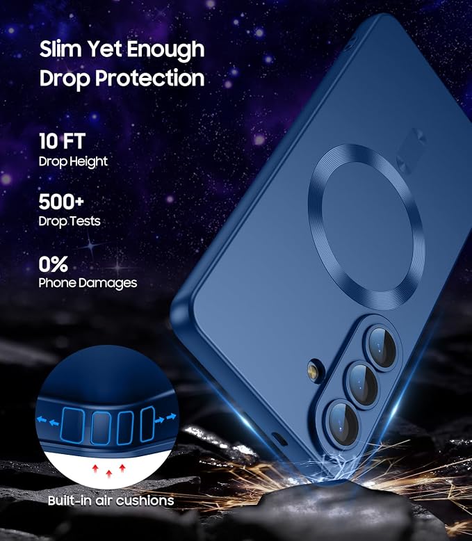 Magnetic for Samsung Galaxy S26 Plus Case [Compatible with MagSafe][Built-in Camera Lens Protector] Slim Soft Silicone Bumper Shockproof Metallic Luster Phone Case, Blue