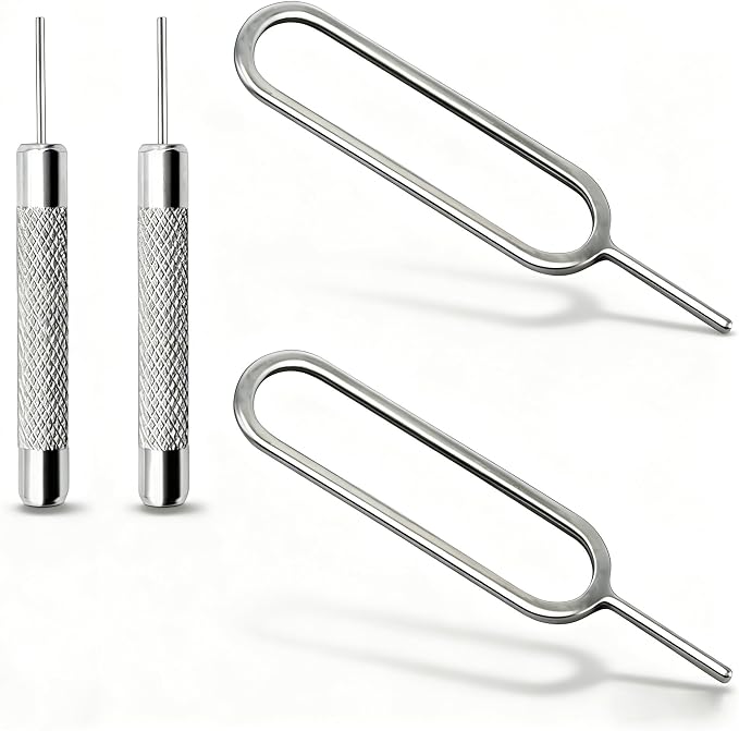 4 Pcs SIM Card Removal Openning Tool Tray Eject Pins Needle Opener Ejector Compatible with All iPhone Apple iPad HTC Samsung Galaxy Cell Phone Smartphone Watchchain Link Remover (Style A)
