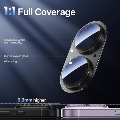Camera Lens Protector for iPhone 17 6.3"（2025）-Single Piece,Ultra Thin Aluminum Alloy Frame,9H Dual-Strength Glass with 99% AR Light Transmittance,Case Friendly, Black