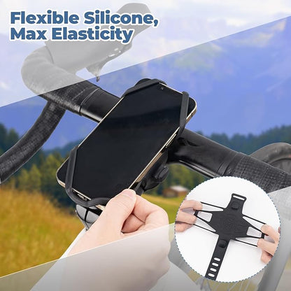 ROCKBROS Bike Cell Phone Mount for Stem 4-7 Inch, Scratch-Free Silicone Cycling Phone Holder (Black - Stem)