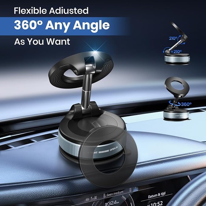 TREEFIA Upgraded 360° Vacuum Magnetic Phone Holder, Vacuum Suction Magnetic Phone Mount with Foldable Phone Holder for Car/Gym/Mirror/Smooth Surface, Suitable with All Smartphones (K007 Black)