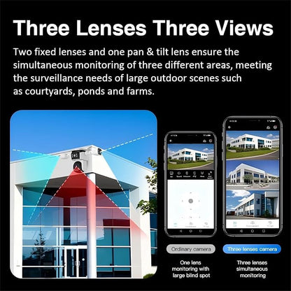 EVERSECU Triple Lens WiFi PTZ Security Camera, Three Cameras in One, Side Cameras with Adjustable All-Angle Arm, 2K 360° View No Blind Spot, Auto Tracking, Spotlight, 2 Way Audio