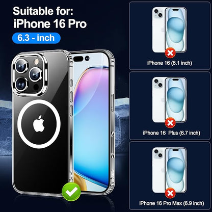xiwxi for iPhone 16 Pro Case, [Compatible with Magsafe], with Screen Protector+Camera Protector, [Military-Grade Drop Protection], Anti-Yellowing Magnetic Phone Case-Clear