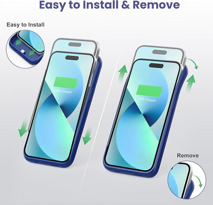 Battery Charging Case for iPhone 12Pro Max/13Pro Max/14Pro Max/14Plus (6.7 Inch), Powerful 8600mAh Portable Rechargeable Charger Cover for iPhone 14ProMax/14Plus/13Promax/12Promax Battery Case-Blue