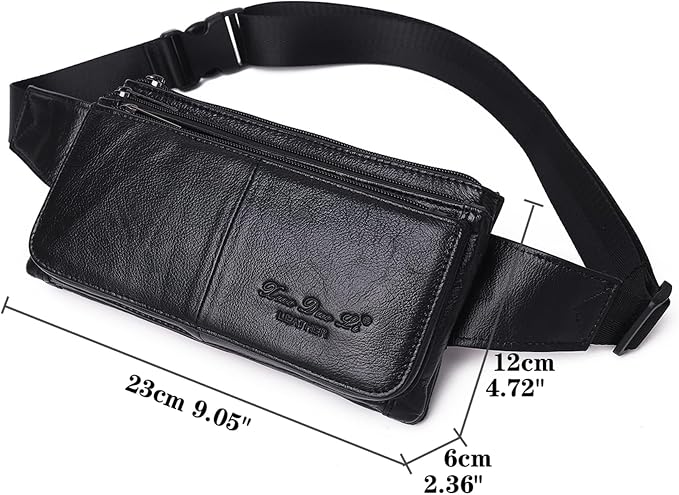 KPYWZER Vintage Leather Fanny Pack Waist Bag for Men Women Outdoor Travel Hunting Hiking Camping Hip Bum Belt Cell Phone Purse Wallet Pouch Retro Crossbody Sling Pouch Black