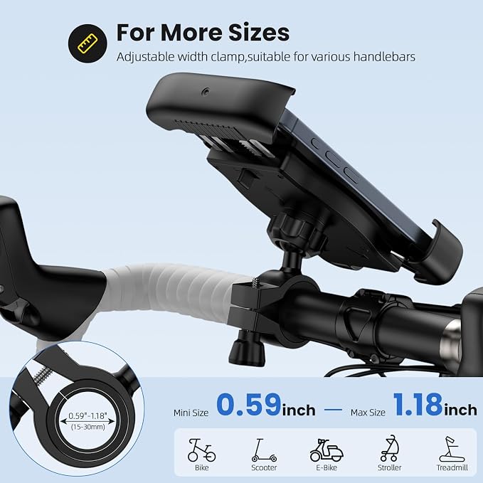 Bike Phone Holder, Motorcycle Phone Mount 360°Rotatable Handlebar Cell Phone Clamp Scooter Phone Clip for iPhone 17 Pro Max/17e/16/15/14/13,Galaxy S26 Ultra/S25/A17/A16/A57 and More 4.7"-7.3" Phones