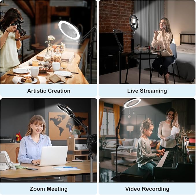 Latest Ring Light with Stand Tripod for iPhone, Overhead Phone Camera Mount with Light and Phone Holder Stand for Recording, 10” Selfie Light for Video,Streaming,Photography, Tiktok, YouTube